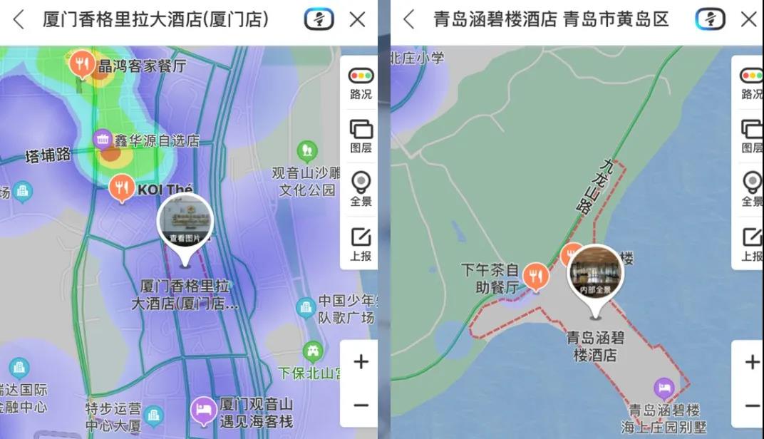 酒店所在位置热力图